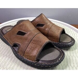 Nunn Bush Mens Genuine Leather Brown Slip-on Open Toe Sandals Sz. 10 EUC